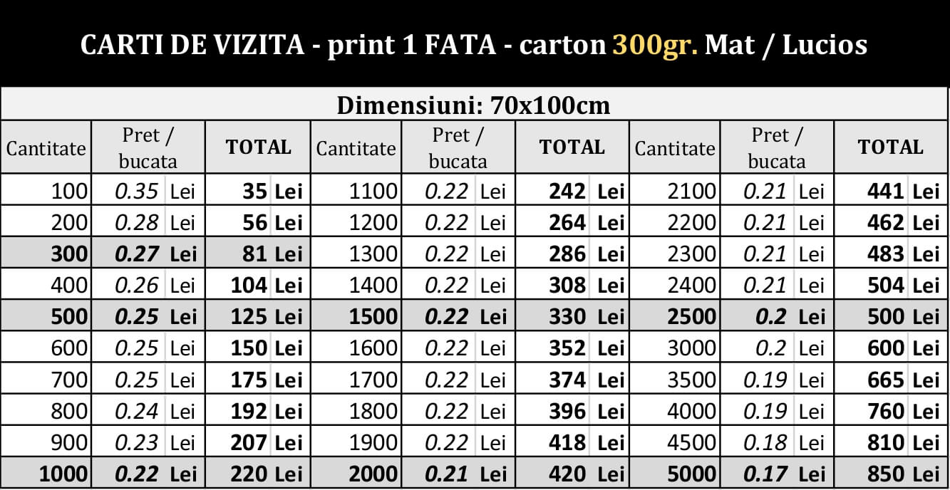 Carti de vizita 70x100cm print fata 300gr