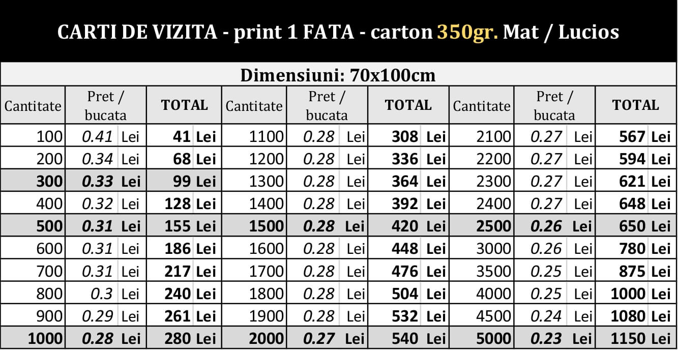 Carti de vizita 70x100cm print fata 350gr