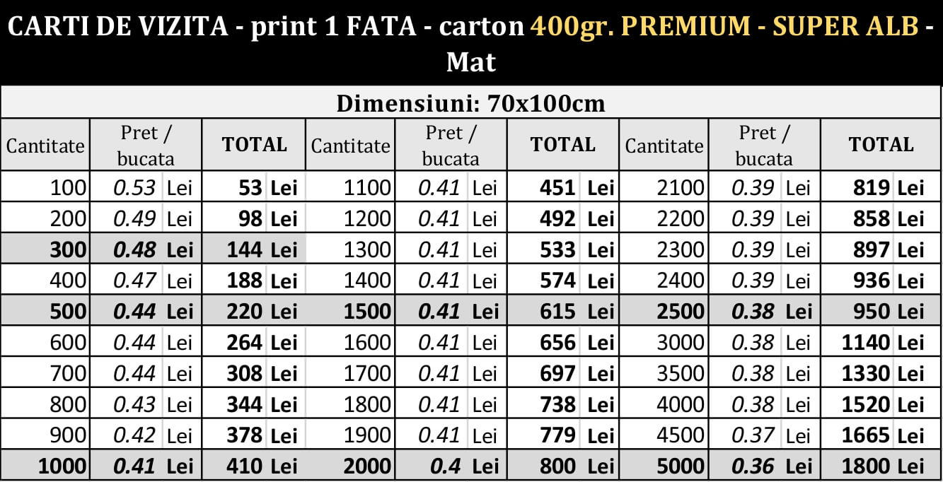 Carti de vizita 70x100cm print fata 400gr