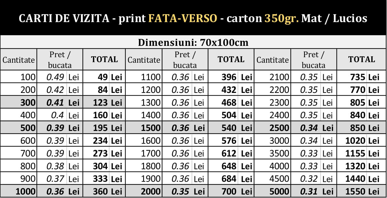 Carti de vizita 70x100cm print fata-verso 350gr