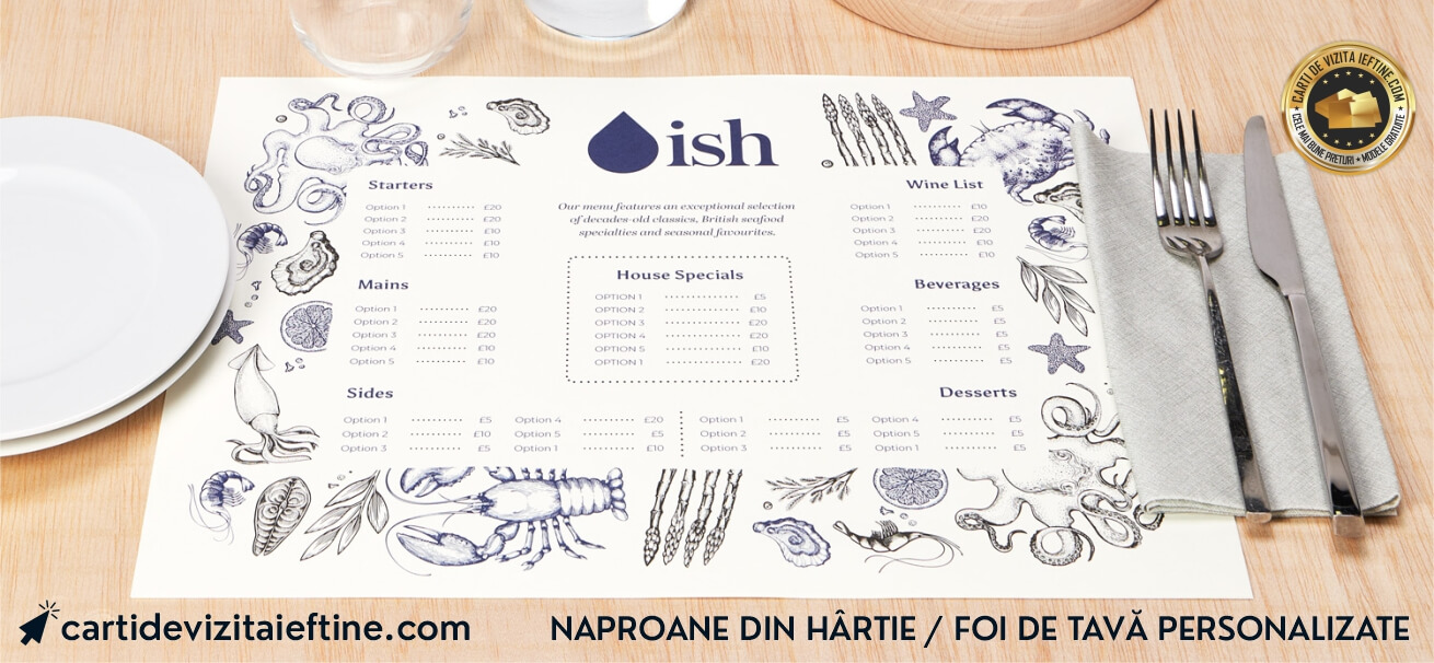 Foi de tava personalizate, Meniu hartie, Naproane personalizate, foi de masa CDVi
