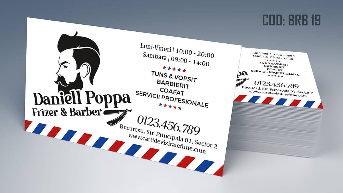 Carti de vizita barber shop, carti de vizita barber, carti de vizita frizer, barber store, barber shop, carti de vizita tuns, hairstyle, barbierit, salon frizerie - COD BRB 19