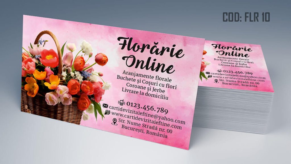 Carti de vizita florarie, aranjamente florale, livrare flori la domiciliu, florarie online, coroane funerare, flori de lux - Cod FLR 10