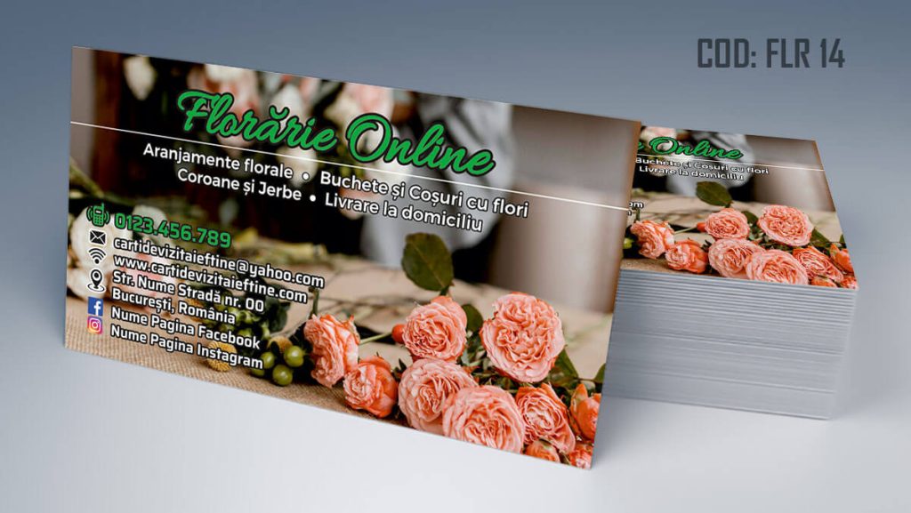 Carti de vizita florarie, aranjamente florale, livrare flori la domiciliu, florarie online, coroane funerare, flori de lux - Cod FLR 14