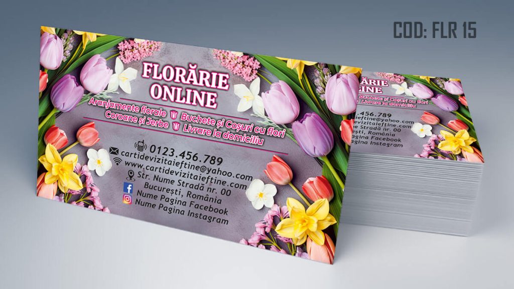 Carti de vizita florarie, aranjamente florale, livrare flori la domiciliu, florarie online, coroane funerare, flori de lux - Cod FLR 15