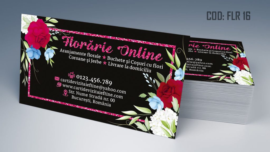 Carti de vizita florarie, aranjamente florale, livrare flori la domiciliu, florarie online, coroane funerare, flori de lux - Cod FLR 16
