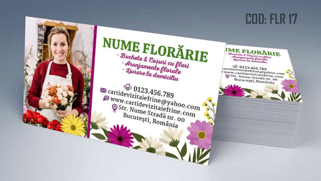 Carti de vizita florarie, aranjamente florale, livrare flori la domiciliu, florarie online, coroane funerare, flori de lux - Cod FLR 17