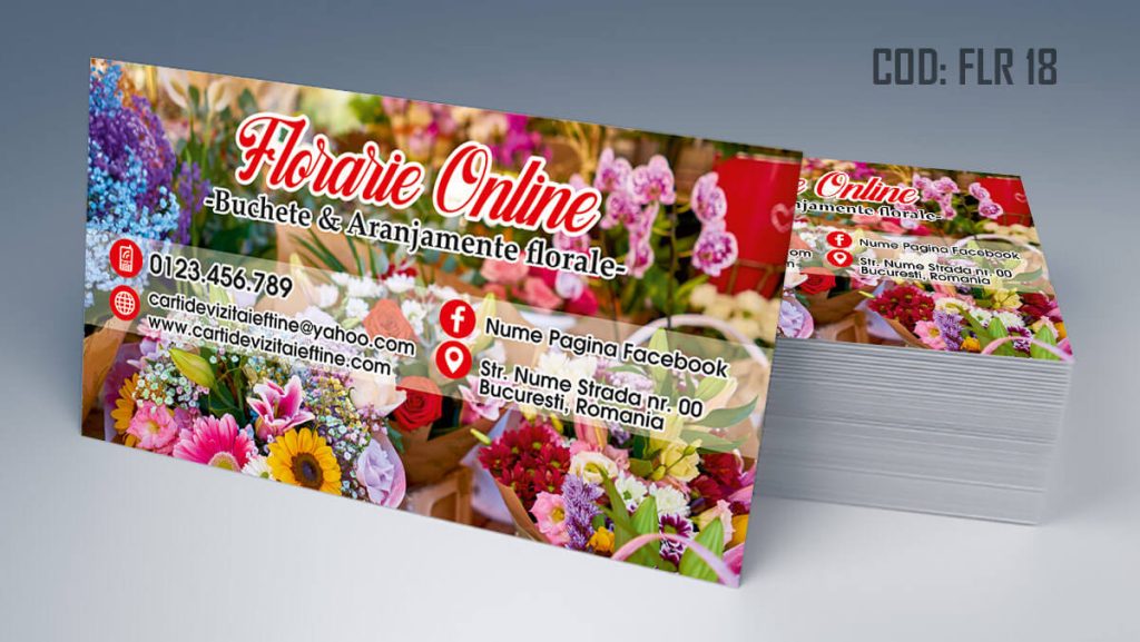 Carti de vizita florarie, aranjamente florale, livrare flori la domiciliu, florarie online, coroane funerare, flori de lux - Cod FLR 18