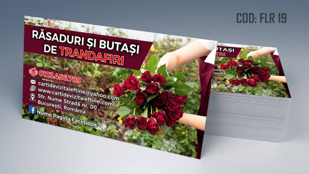 Carti de vizita florarie, aranjamente florale, livrare flori la domiciliu, florarie online, coroane funerare, flori de lux - Cod FLR 19