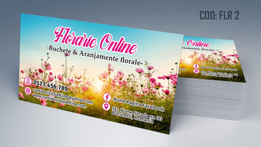 Carti de vizita florarie, aranjamente florale, livrare flori la domiciliu, florarie online, coroane funerare, flori de lux - Cod FLR 2
