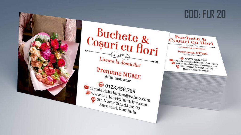 Carti de vizita florarie, aranjamente florale, livrare flori la domiciliu, florarie online, coroane funerare, flori de lux - Cod FLR 20