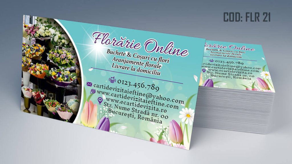 Carti de vizita florarie, aranjamente florale, livrare flori la domiciliu, florarie online, coroane funerare, flori de lux - Cod FLR 21