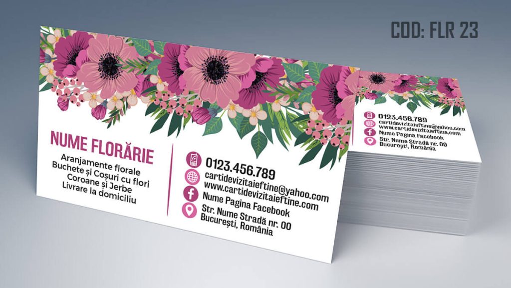 Carti de vizita florarie, aranjamente florale, livrare flori la domiciliu, florarie online, coroane funerare, flori de lux - Cod FLR 23