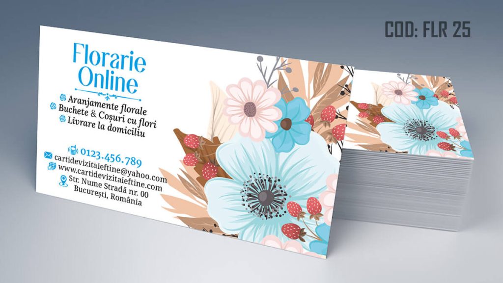 Carti de vizita florarie, aranjamente florale, livrare flori la domiciliu, florarie online, coroane funerare, flori de lux - Cod FLR 25