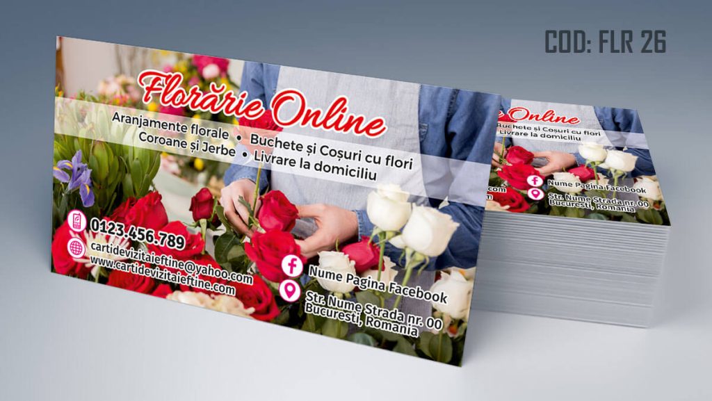 Carti de vizita florarie, aranjamente florale, livrare flori la domiciliu, florarie online, coroane funerare, flori de lux - Cod FLR 26