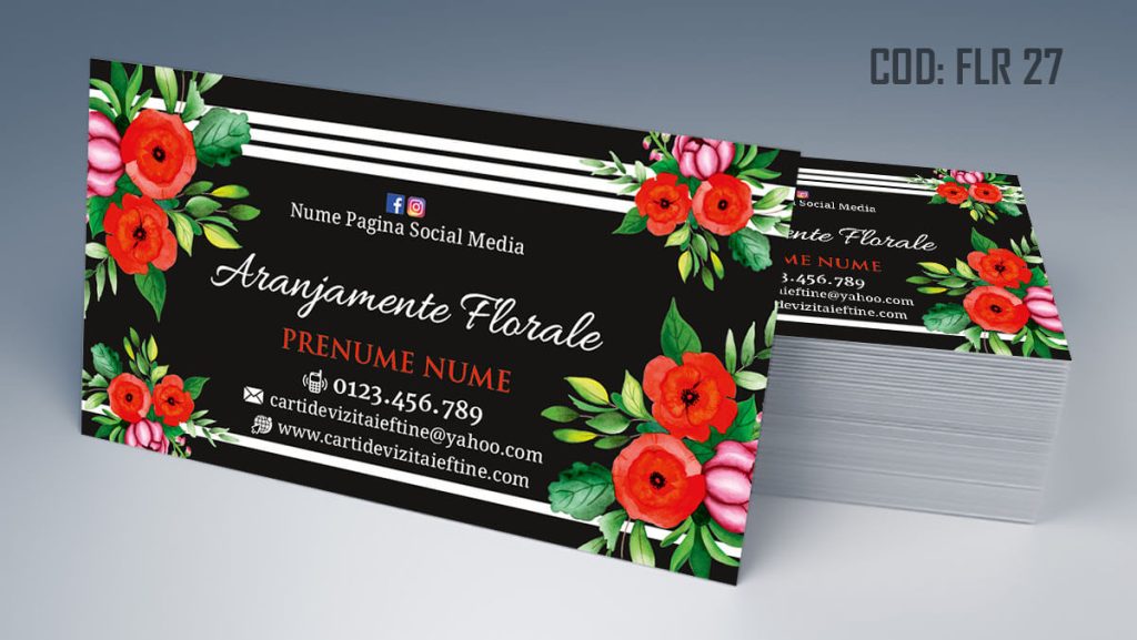 Carti de vizita florarie, aranjamente florale, livrare flori la domiciliu, florarie online, coroane funerare, flori de lux - Cod FLR 27