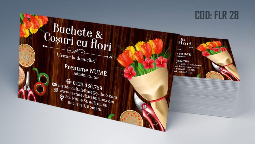 Carti de vizita florarie, aranjamente florale, livrare flori la domiciliu, florarie online, coroane funerare, flori de lux - Cod FLR 28