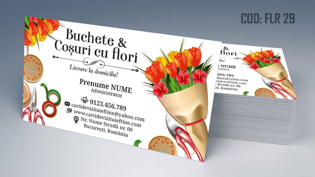 Carti de vizita florarie, aranjamente florale, livrare flori la domiciliu, florarie online, coroane funerare, flori de lux - Cod FLR 29