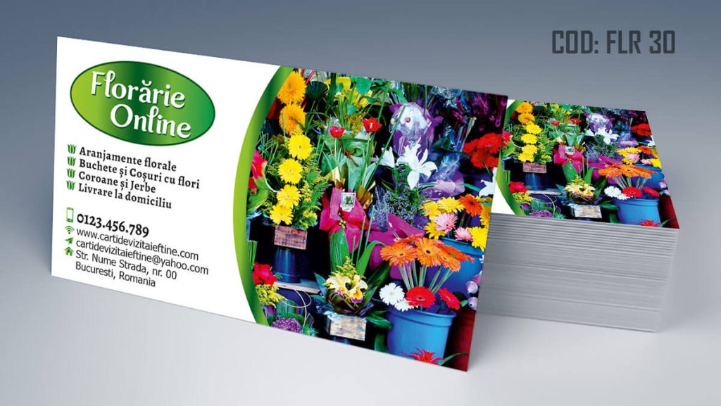 Carti de vizita florarie, aranjamente florale, livrare flori la domiciliu, florarie online, coroane funerare, flori de lux - Cod FLR 30