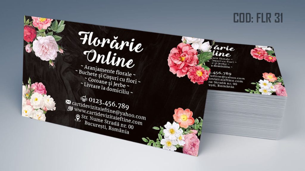 Carti de vizita florarie, aranjamente florale, livrare flori la domiciliu, florarie online, coroane funerare, flori de lux - Cod FLR 31