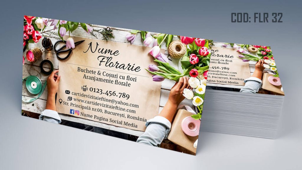 Carti de vizita florarie, aranjamente florale, livrare flori la domiciliu, florarie online, coroane funerare, flori de lux - Cod FLR 32