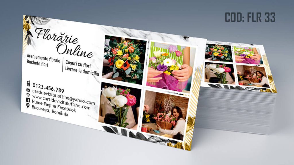 Carti de vizita florarie, aranjamente florale, livrare flori la domiciliu, florarie online, coroane funerare, flori de lux - Cod FLR 33