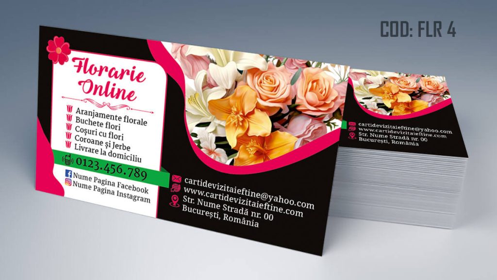 Carti de vizita florarie, aranjamente florale, livrare flori la domiciliu, florarie online, coroane funerare, flori de lux - Cod FLR 4