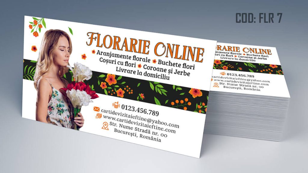 Carti de vizita florarie, aranjamente florale, livrare flori la domiciliu, florarie online, coroane funerare, flori de lux - Cod FLR 7
