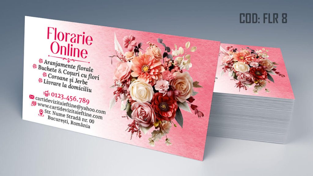 Carti de vizita florarie, aranjamente florale, livrare flori la domiciliu, florarie online, coroane funerare, flori de lux - Cod FLR 8