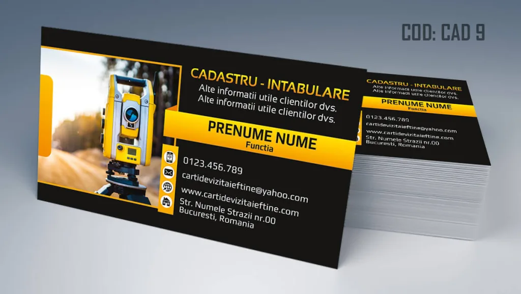 Carti de vizita cadastru - intabulare cu fundal negru si detalii galbene