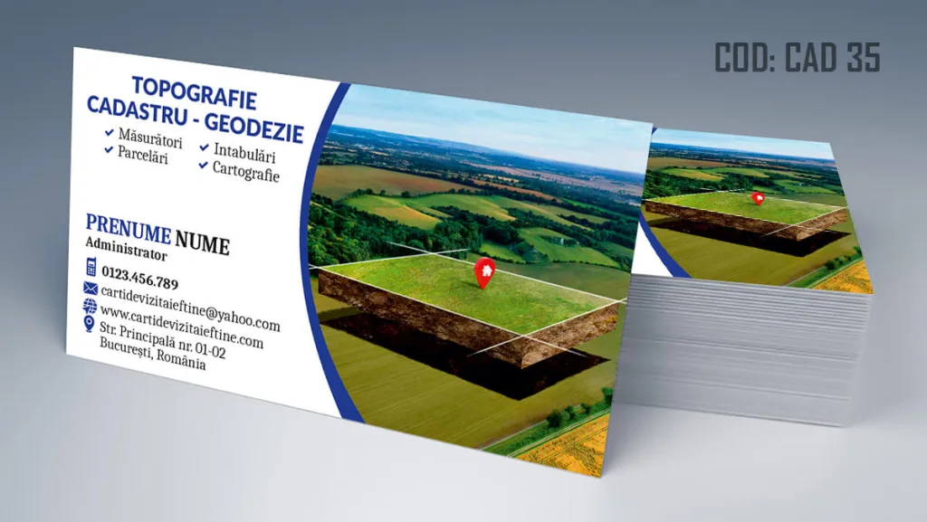 Carti de vizita cadastru - model cu teren verde si pin rosu personalizare la cerere 35