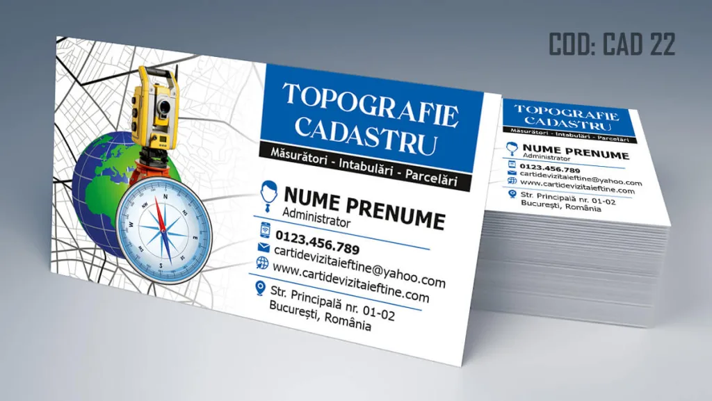 Carti de vizita cadastru - model detalii albastre plan cadastral topografie