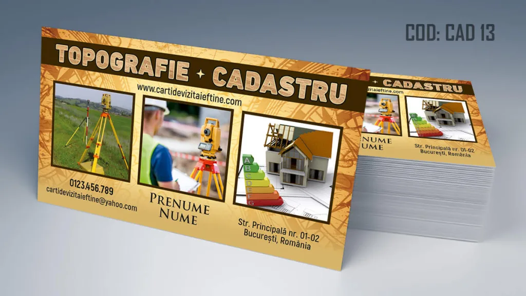 Carti de vizita cadastru - model personalizat intabulare topograf cu text efect lemn