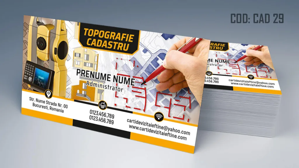Carti de vizita cadastru - model topografie culori negru alb portocaliu