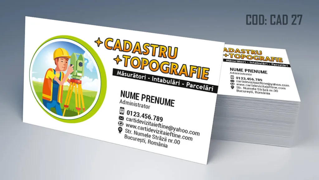Carti de vizita topograf - model carte cu fundal alb text negru intabulare
