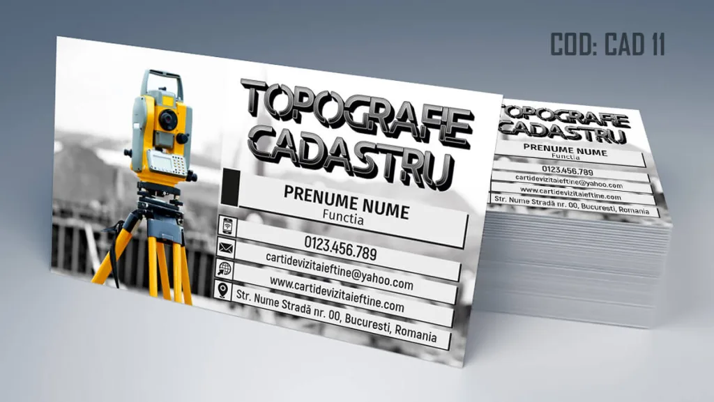 Carti de vizita topograf - model personalizat firma topografie cu fundal alb negru