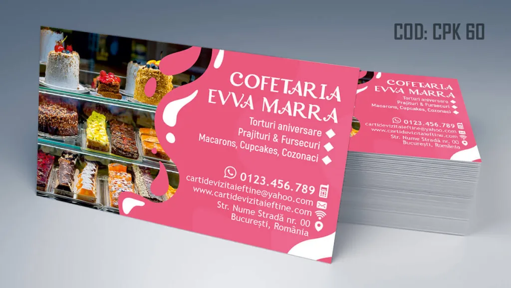 Carti de vizita cofetarie model gratuit cu vitrina interior cofetarie - cod CPK 60