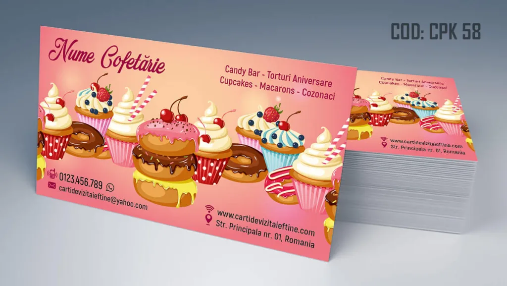 Carti de vizita cofetarie model gratuit cupcakes prajituri briose - cod CPK 58