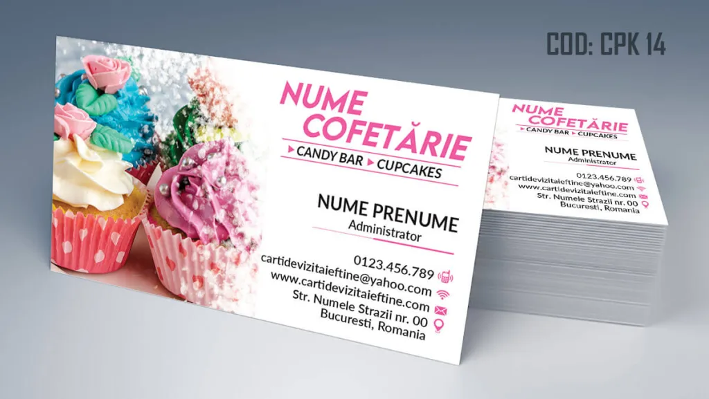 Carti de vizita cofetarie model gratuit cupcakes prajituri candy - cod CPK 14