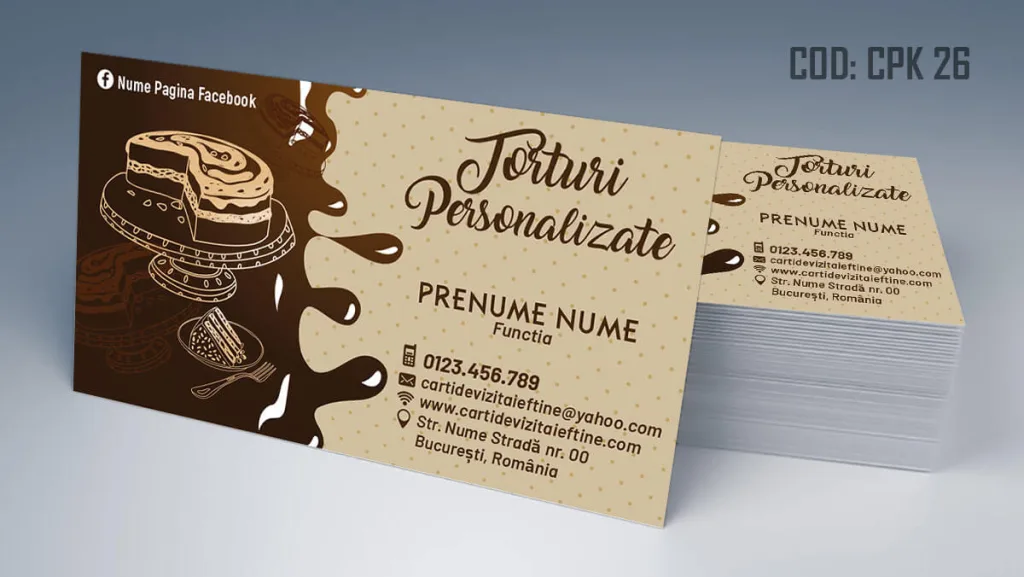 Carti de vizita cofetarie torturi personalizate fundal ciocolata tort bio vegan - cod CPK 26