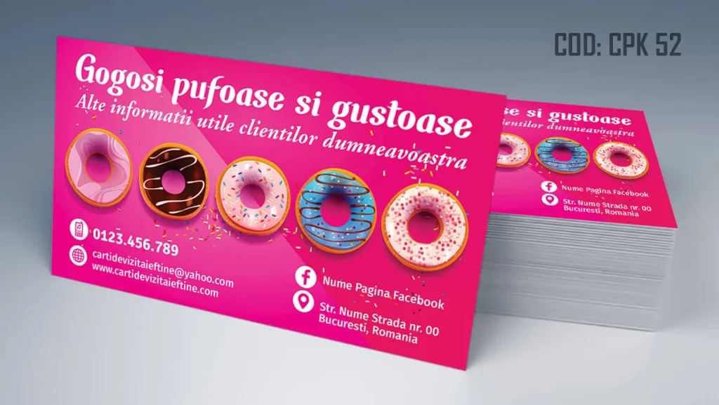 Carti de vizita gogoserie model gratuit gogosi pe fundal siclam - cod CPK 52