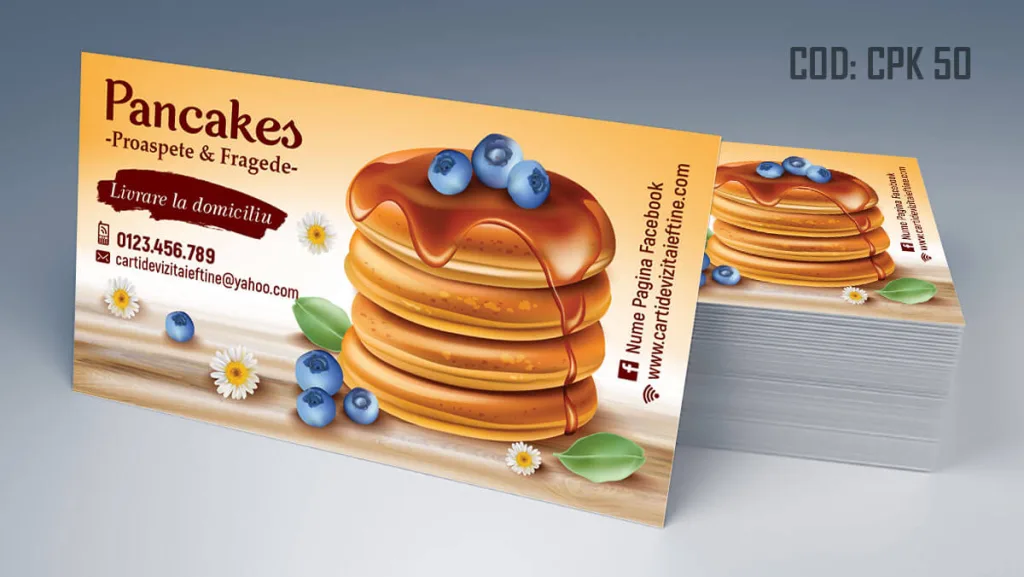 Carti de vizita pancakes cu afine si fundal auriu glazurat - cod CPK 50
