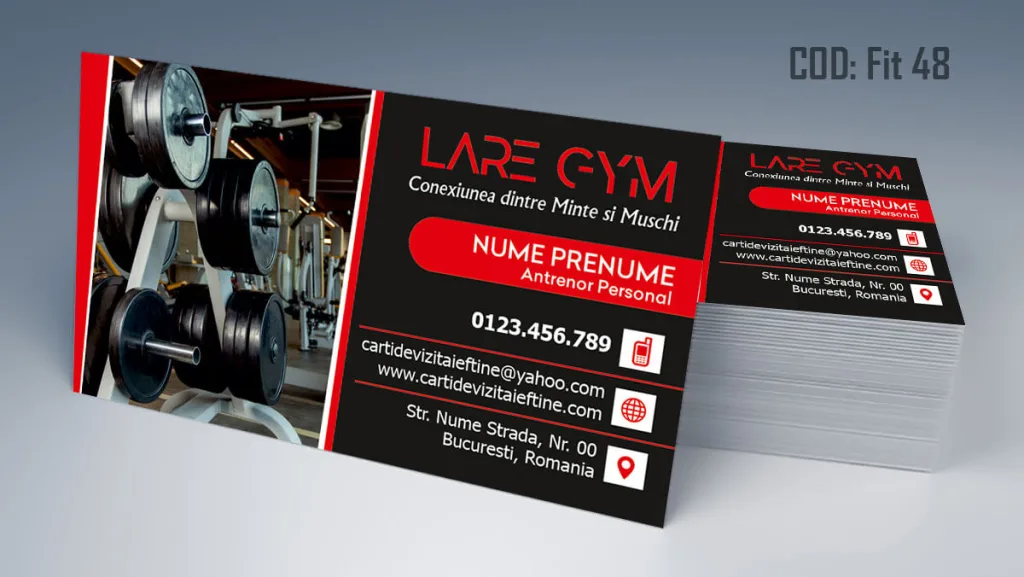 Carti de vizita aparatura fitness gym, sport, gantere, haltere, greutati, accesorii fitness Cod FIT 48