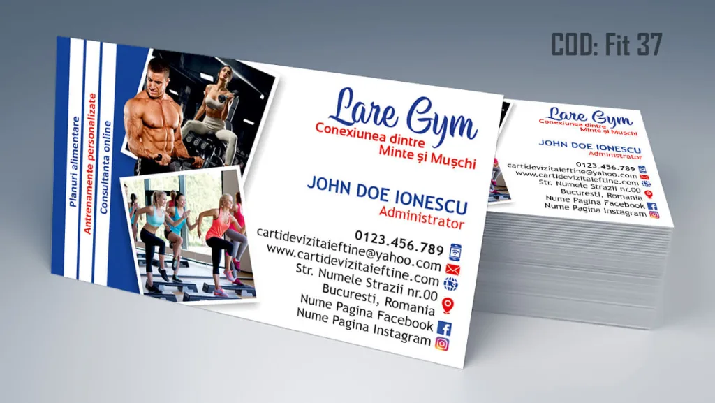 Carti de vizita fitness, antrenor personal - model antrenamente la sala, aerobic Cod FIT 37