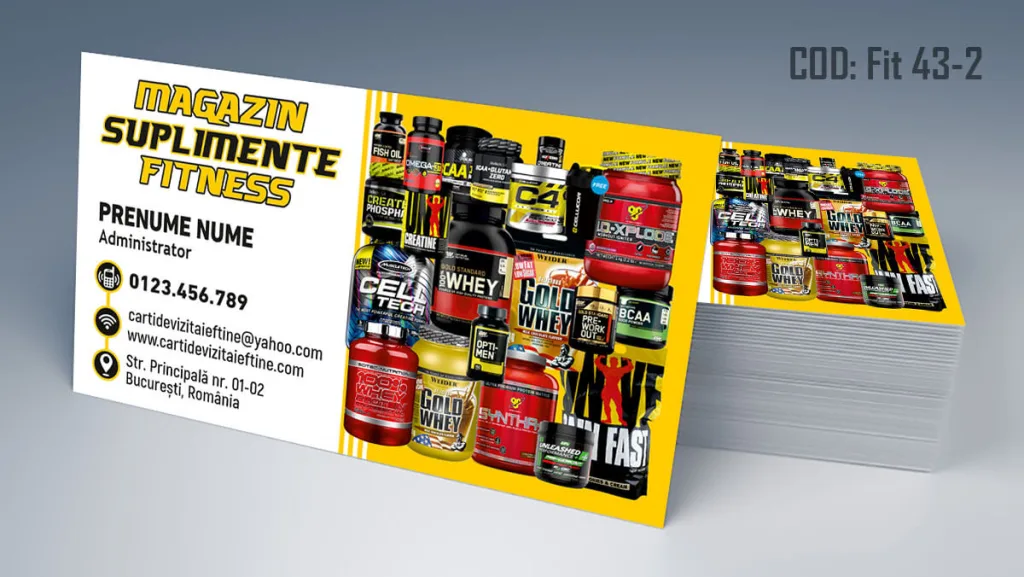 Carti de vizita magazin suplimente fitness - model detalii galbene Cod FIT 43-2