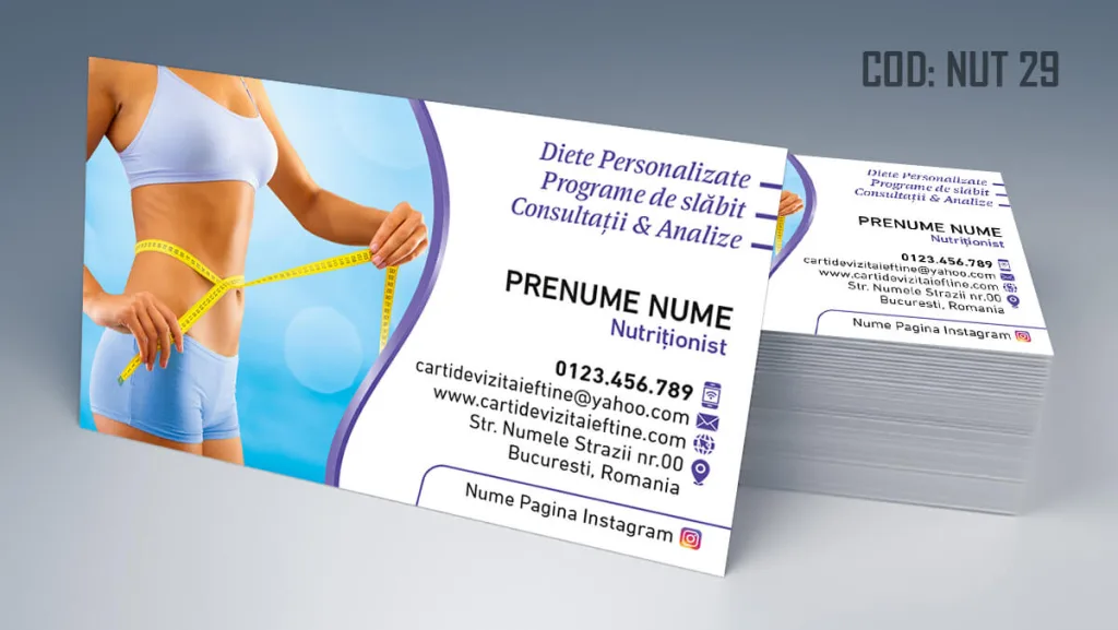 Carti de vizita nutritionist - fundal cu femeie si centimetru Cod NUT 29