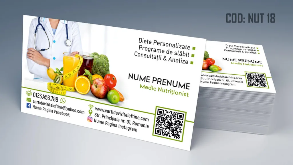 Carti de vizita nutritionist - fundal medic femeie legume Cod NUT 18