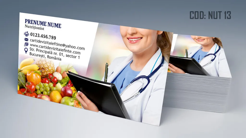 Carti de vizita nutritionist - fundal medic femeie si legume Cod NUT 13