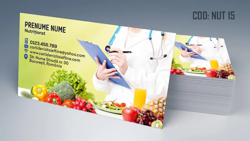 Carti de vizita nutritionist - fundal verde medic femeie si legume Cod NUT 15
