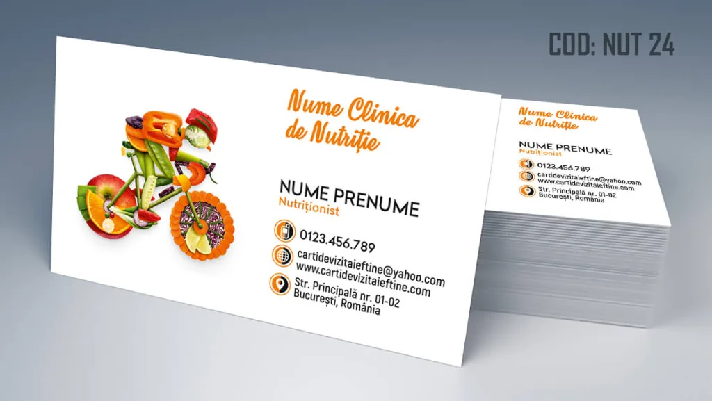 Carti de vizita nutritionist - model alb simplu biciclist din legume Cod NUT 24